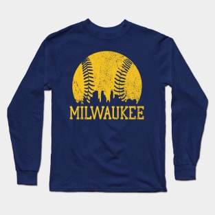 Vintage Milwaukee Downtown City Skyline Baseball For Game Day Long Sleeve T-Shirt